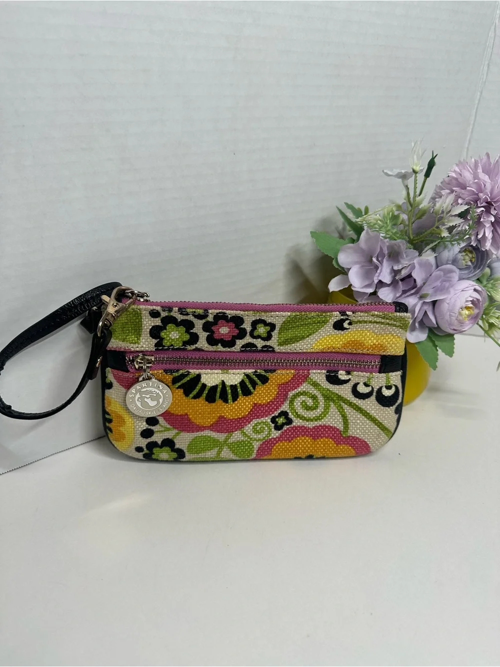 Spartina 449 Floral Canvas Wristlet in Yellow, Pink & Green